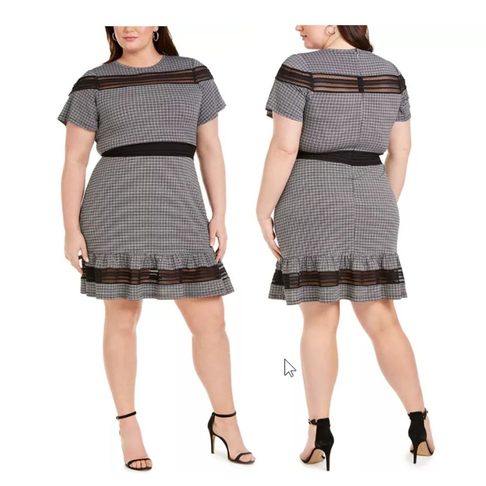 Michael Kors Plus Size Check Mesh Combo Dress 1X